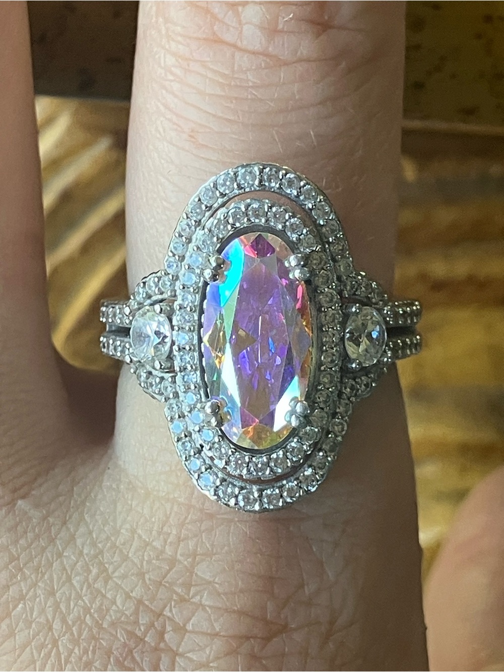 Judith Ripka Aurora Borealis Cocktail Ring Size 9